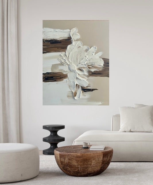 Whispers in Bloom, 3D plaster, acrylic flower painting