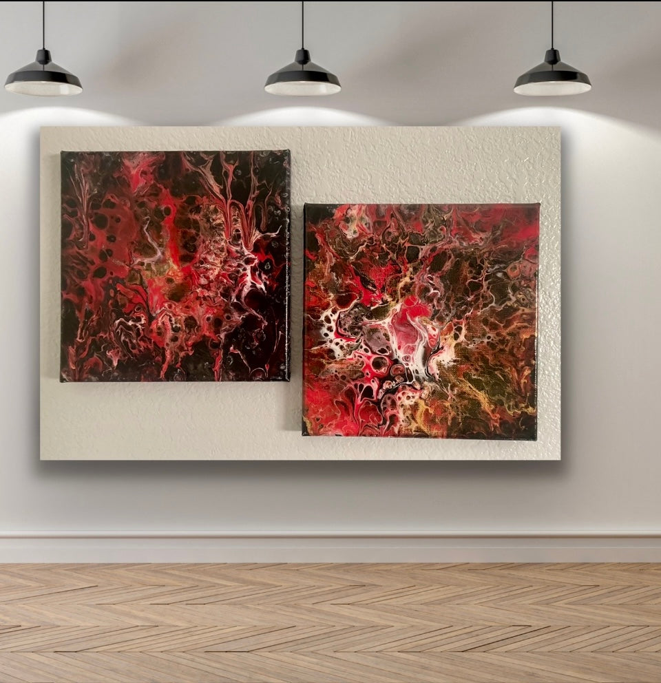 Magnificent Set Of 2, Fire House Canvas Paintings