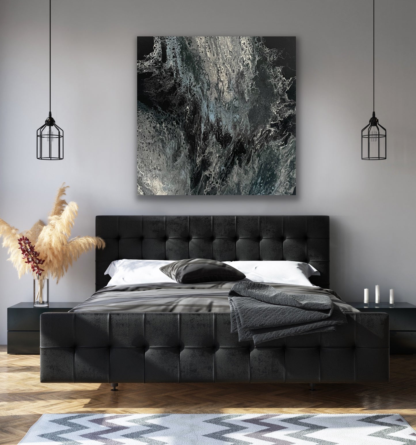 Captivating Acrylic Black and Blues Original Canvas Painting