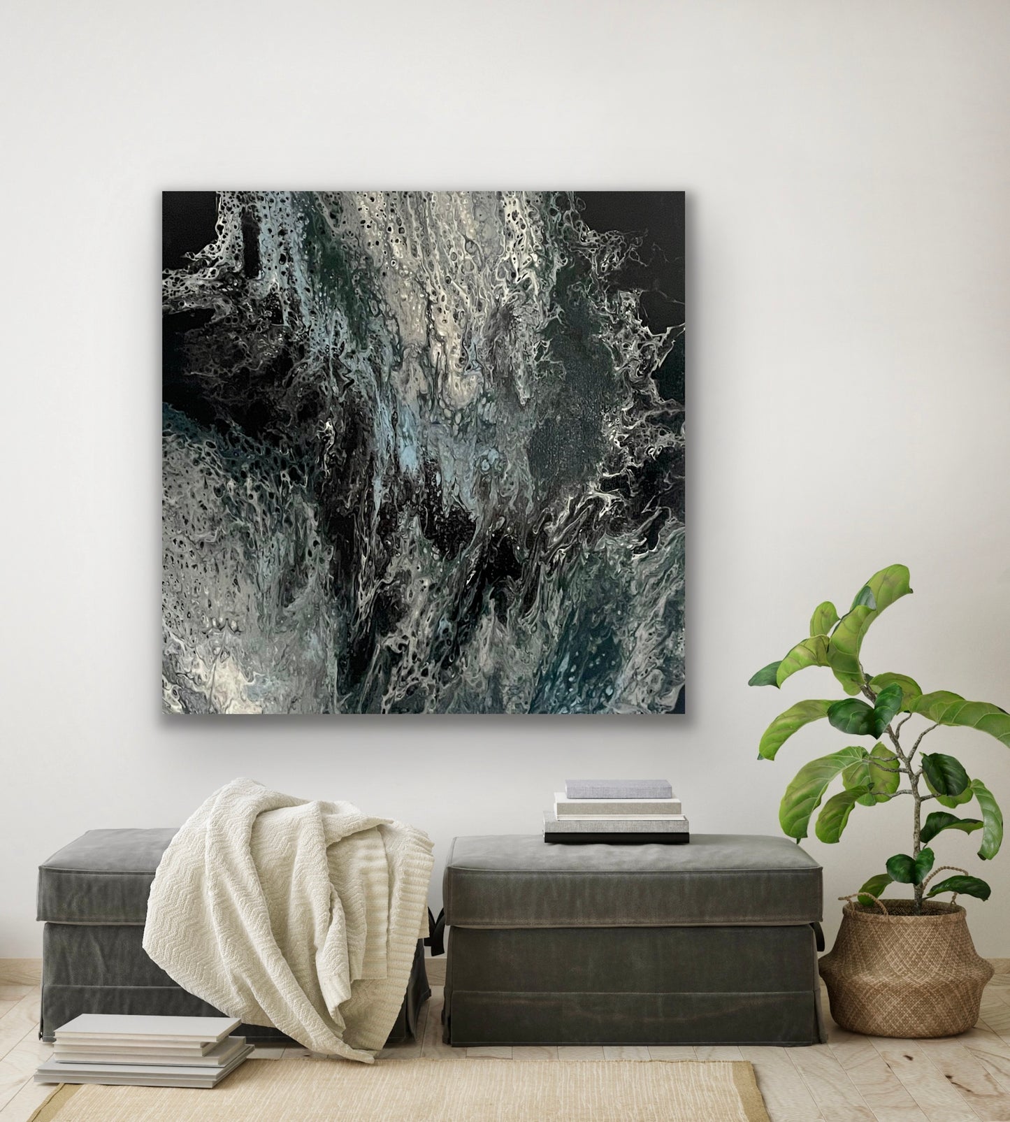 Captivating Acrylic Black and Blues Original Canvas Painting